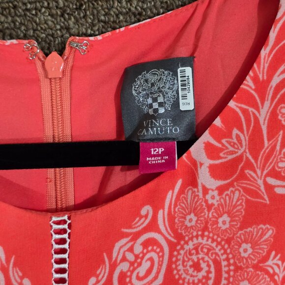 Vince Camuto Womens Printed Chiffon Maxi Coral Dress Sz 12P Pre-owned - Picture 7 of 9